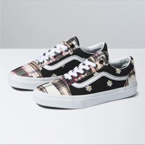 Vans Black White Old Skool In Bloom Floral Plaid Patchwork Sneakers NWOT‎ Size 8